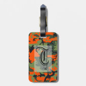 Chic monogram Oranje camouflage Bagagelabel (Achterkant verticaal)