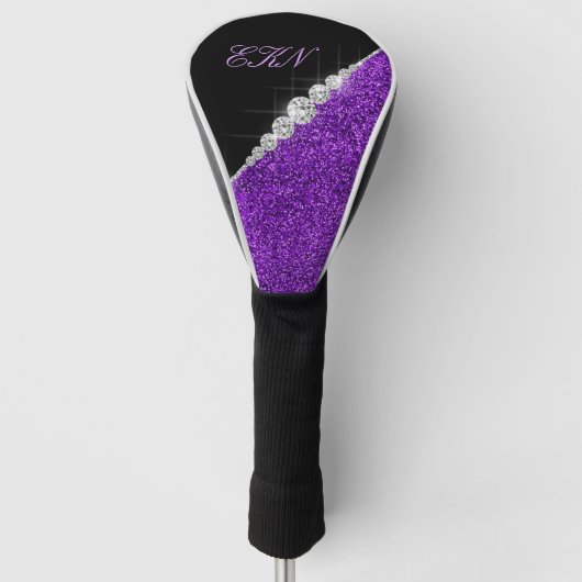 Chic Monogram Paars Glitter Diamonds Golfheadcover (Voorkant)