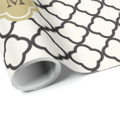 Chic Monogram Quatrefoil Pattern Art Deco Wedding Cadeaupapier (Rol Hoek)