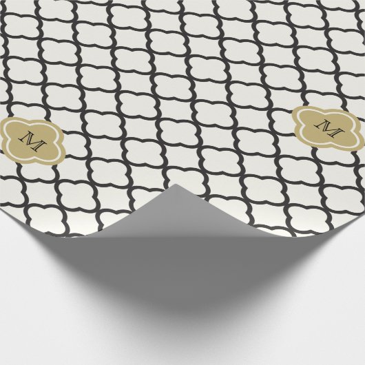 Chic Monogram Quatrefoil Pattern Art Deco Wedding Cadeaupapier (Hoek)