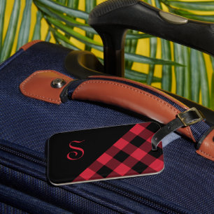 Chic Monogram Red Black Buffalo Controleer geometr Bagagelabel