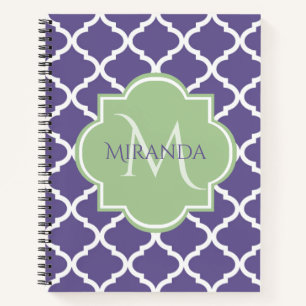Chic Monogram Roos Roze Tan Quatrefoil en Naam Notitieboek