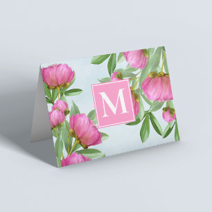 Chic Monogram roze Chic Peonies Elegant Floral Notitiekaartje
