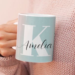 Chic Monogram Script Blauwgroen Koffiemok