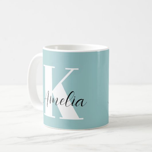 Chic Monogram Script Blauwgroen Koffiemok (Voorkant links)
