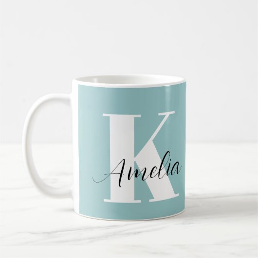 Chic Monogram Script Blauwgroen Koffiemok (Links)