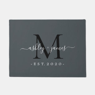 Chic Monogram Script Namen Jaar Vastgesteld grijs Deurmat