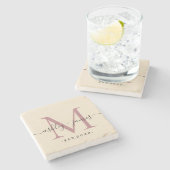Chic Monogram Script Names Weduwdatum Ivory Ston Stenen Onderzetter (Zijkant)
