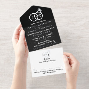 Chic Monogram Trouwringen Real Folie geperst All In One Uitnodiging
