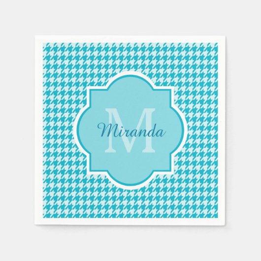 Chic Monogram Turquoise Houndstooth met naam Servetten (Voorkant)
