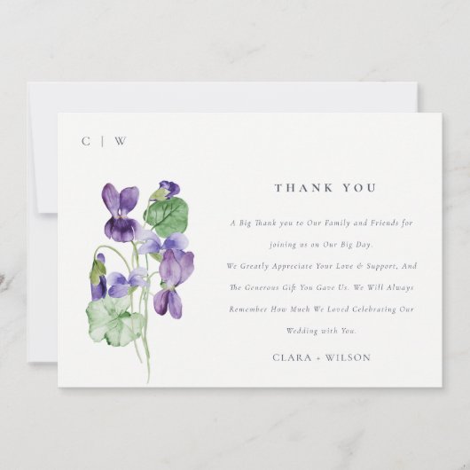  Chic Monogram Violet Floral Bunch Wedding Bedankkaart (Voorkant)