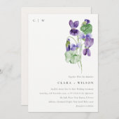 Chic Monogram Violet Floral Bunch Wedding Kaart (Voorkant / Achterkant)