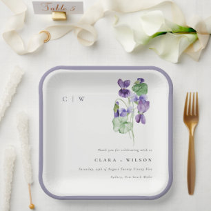  Chic Monogram Violet Floral Bunch Wedding Papieren Bordje