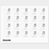  Chic Monogram Violet Floral Bunch Wedding Vierkante Sticker (Vel)