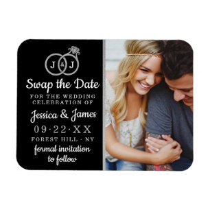 Chic Monogram Weddenrings sparen of ruilt de datum Magneet