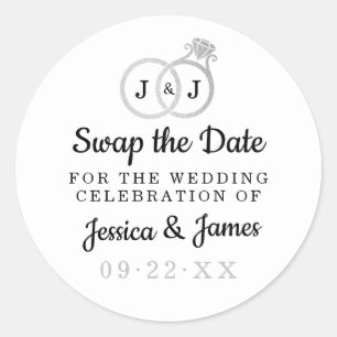 Chic Monogram Weddenrings sparen of ruilt de datum Ronde Sticker