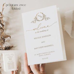 Chic Monogram White Gold Wedding Opvouwbaar Progra