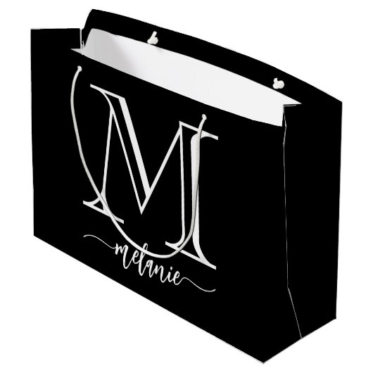 Chic Monogram zwart-wit - grote cadeautas (Achterkant Gekanteld)