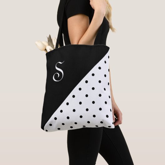 Chic Monogram Zwart Wit Polka Dot Geometrisch Draagtas (Dichtbij)