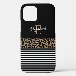 Chic Monogram zwarte Leopard Animal Print iPhone 12 Hoesje