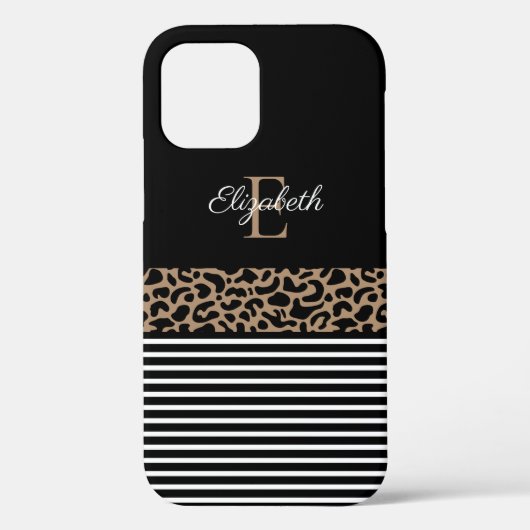 Chic Monogram zwarte Leopard Animal Print Case-Mate iPhone Case (Achterkant)