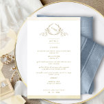 Chic Monogramme Champagne Aquarelle Menu Mariage<br><div class="desc">Bienvenue à votre table avec ce menu mariage monogrammé élégant, avec un délicieux monogramme feuilleté dessiné à la main avec initiales de couple, et des rayures d'aquarelle crème de champagne. Retour avec une belle aquarelle laver dans une variété de champagne, crème au beurre, ivoire et teintes dorées. Une partie de...</div>