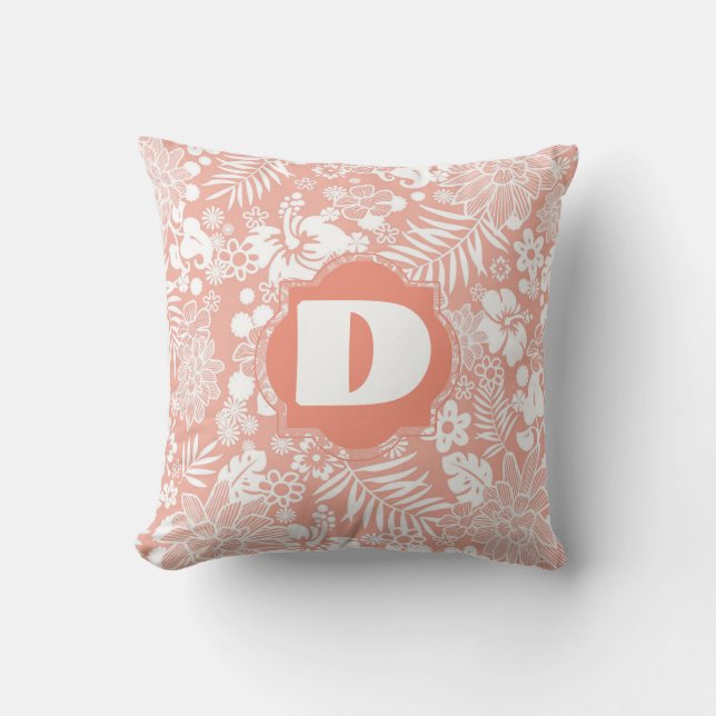Chic Monogramme corail floral Lisse oreiller (Recto)