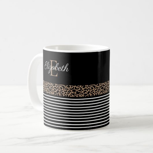 Chic monogramme Empreinte de léopard Mug (Devant gauche)