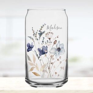 Chic Monogrammé Joli Floral Bleu Aquarelle