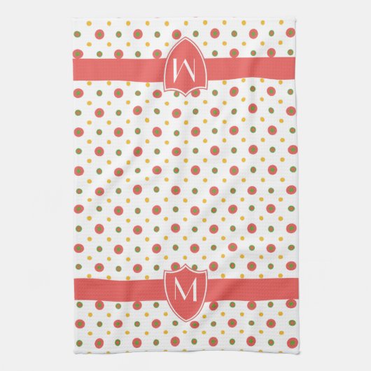 Chic Monogramme Rouge Blanc Pois Serviette de cuis (Vertical)