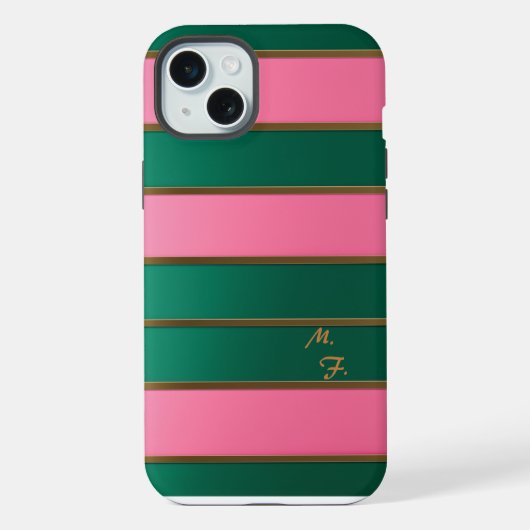 Chic Monogrammed Bold Rose & Vert, Gold Stried (Verso)
