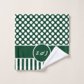 Chic Monogrammed Green Polka Dot Bad Handdoek (Wasdoekje)