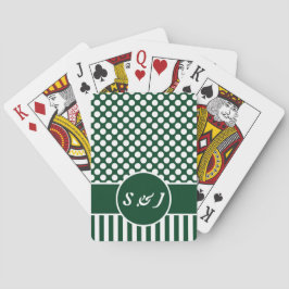 Chic Monogrammed Green Polka Dot Pokerkaarten