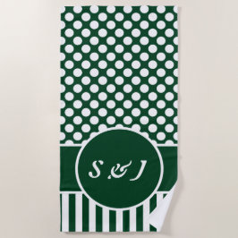 Chic Monogrammed Green Polka Dot Strandlaken