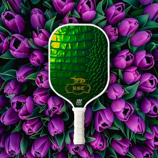 Chic Monogrammed Iridescent Green Pickleball Paddle