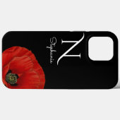Chic Monogrammed Red Poppy on Black Case-Mate iPhone Case (Achterkant (horizontaal))