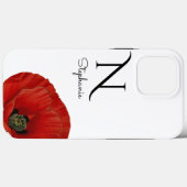 Chic Monogrammed Red Poppy on White Hoesje-Mate Case-Mate iPhone Case (Achterkant (horizontaal))