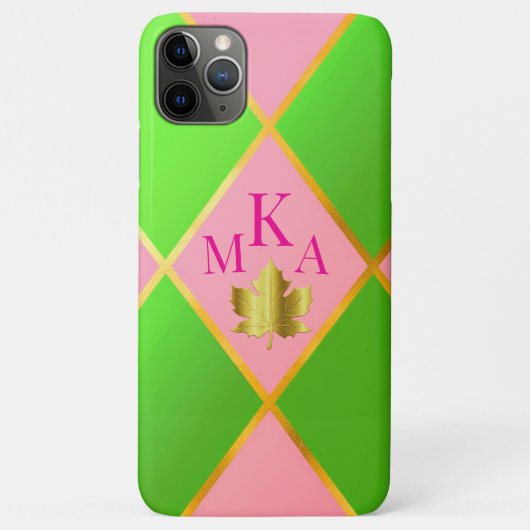 Chic Monogrammed Roze en Groene Argyle Case-Mate iPhone Case (Achterkant)