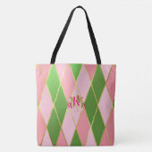 Chic Monogrammed Roze en Groene Argyle Draagtas (Voorkant)