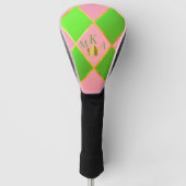 Chic Monogrammed Roze & Groene Argyle Golfheadcover (Voorkant)