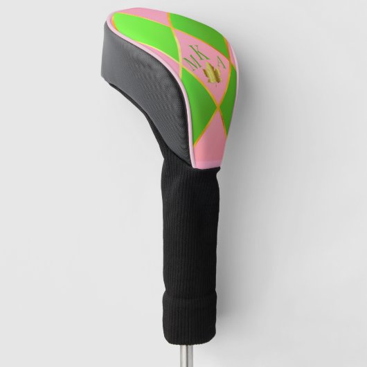 Chic Monogrammed Roze & Groene Argyle Golfheadcover (Schuin)