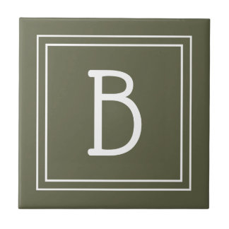 Chic Monogrammed Rustic Green & White Initiaal Tegeltje