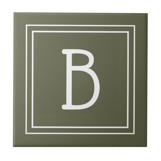 Chic Monogrammed Rustic Green & White Initiaal Tegeltje (Voorkant)