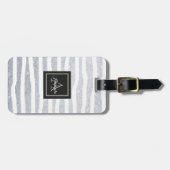 Chic monogrammed zilverglitterend bagagelabel (Voorkant horizontaal)