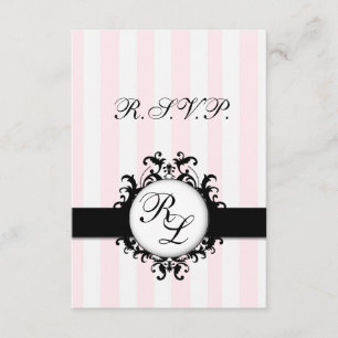 Chic Monogrammen RSVP-kaart Weddenroze stripes RSVP Kaartje