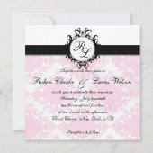 Chic Monogrammen Wedding Noite White Pink Damask Kaart (Achterkant)