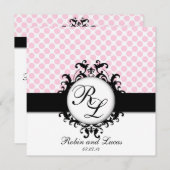 Chic Monogrammes Mariage Invitation Pois roses (Devant / Derrière)