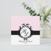 Chic Monogrammes Mariage Invitation Pois roses (Debout devant)
