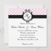 Chic Monogrammes Mariage Invitation Pois roses (Dos)