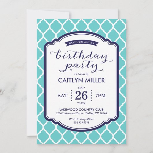Chic Moroccan Birthday Party Invitation Kaart (Voorkant)